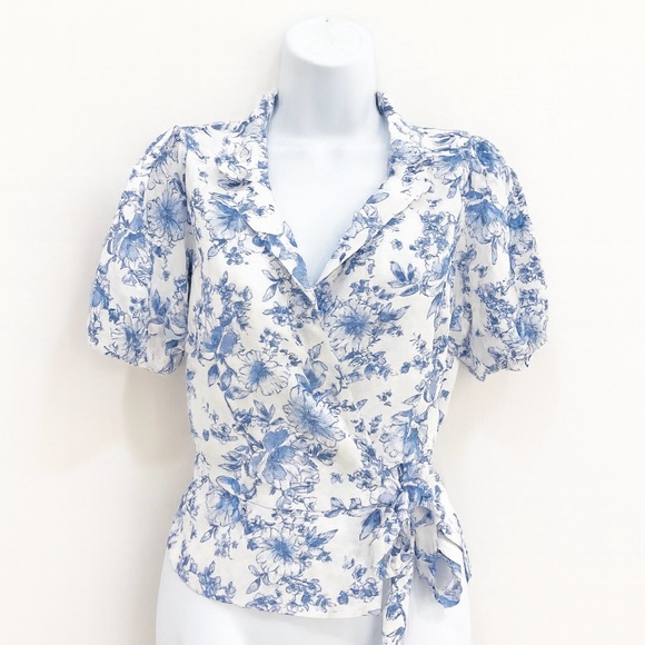 Violets & Roses Blue Floral Wrap Blouse | Size L | NEW - Picture 2 of 12